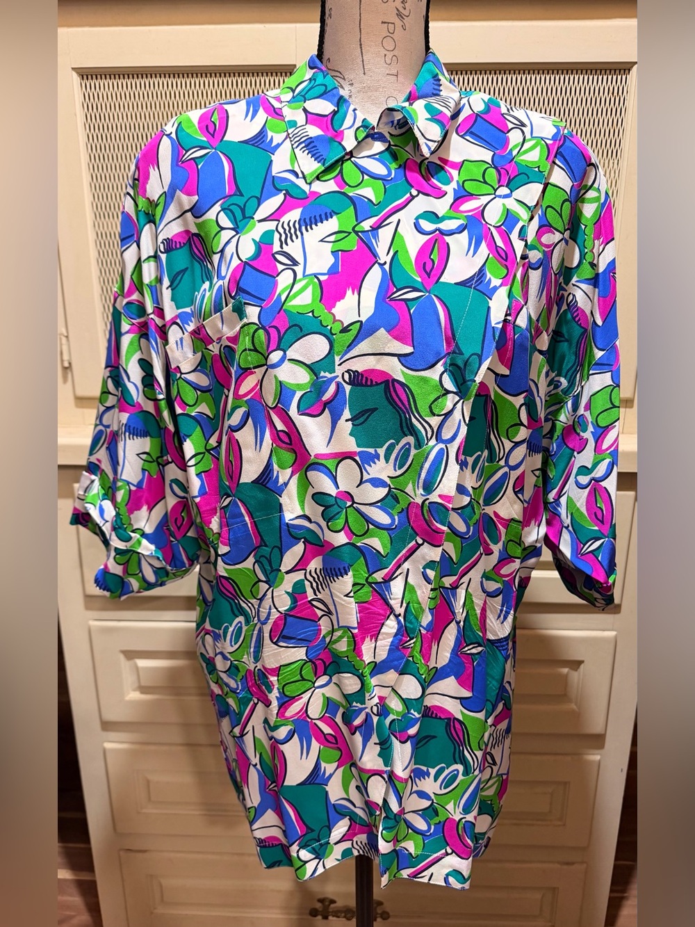 Vintage Escada Margaretha Ley Silk Wrap Blouse Asymmetric Face Print